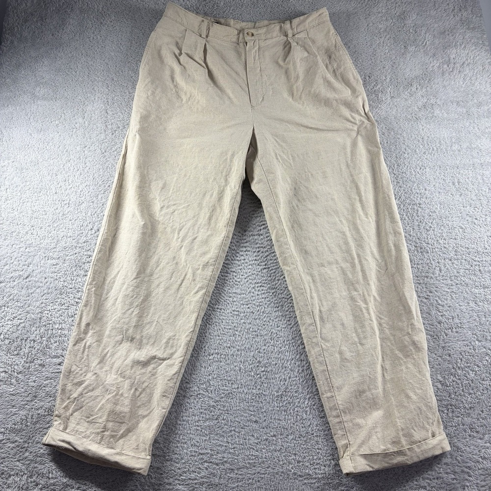 Metropolitan View Pleated Linen Blend Pants Mens 34x30 Ivory Beige Dress Chino